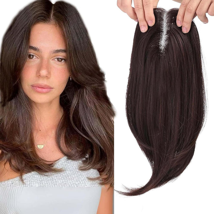 Clip in Hair Pieces for Women Hair Toppers for Women Real Human Hair Hair Toppers Bangs Hair Clip Thinning Hair(18Inch)