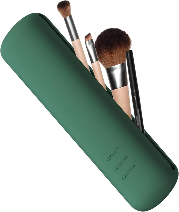 Nova Glam Essentials Silicone Makeup Brush Holder - Travel Case with Magnetic Closure for 4-6 Brushes (Eco-Friendly Green)