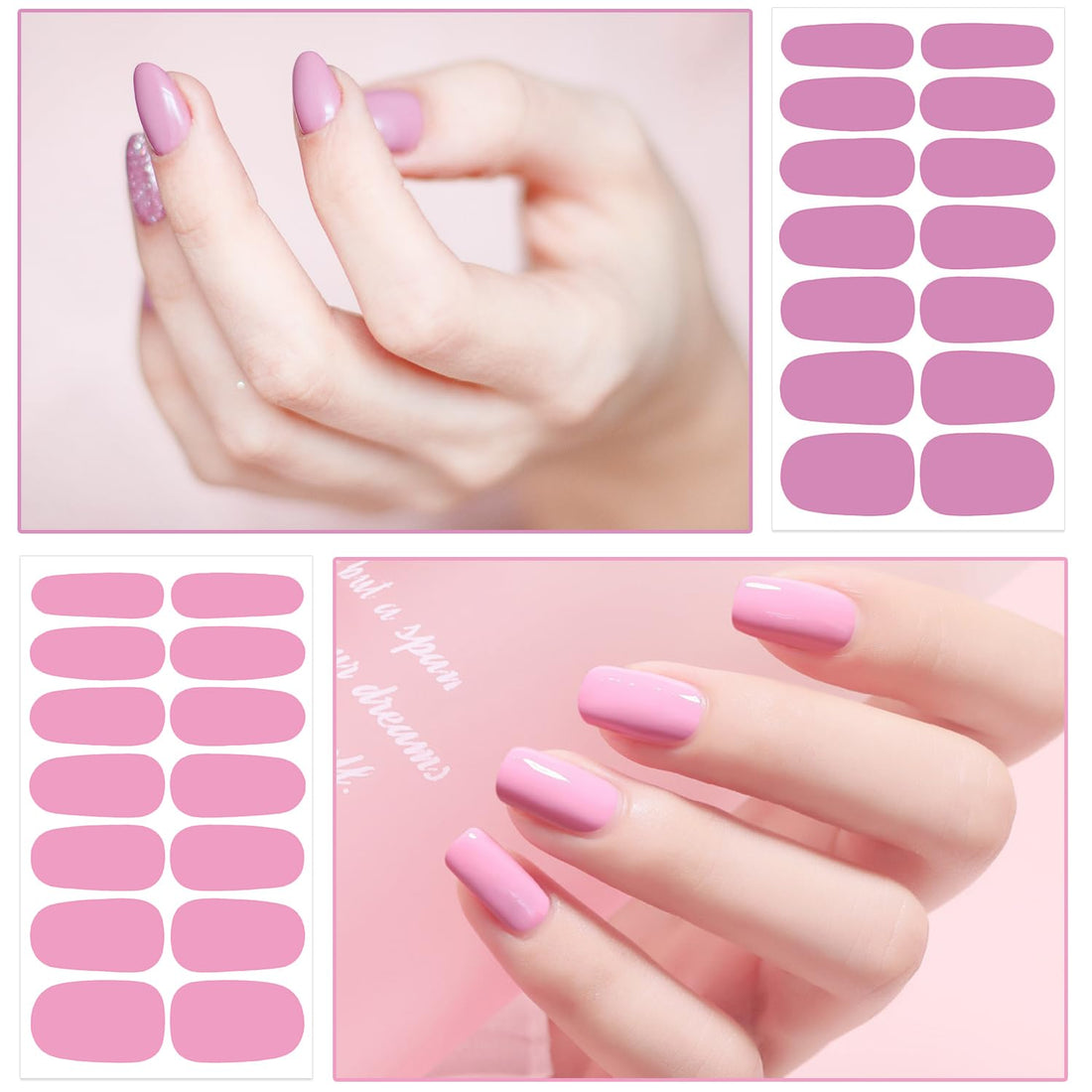 12 Sheets Pink Series Nail Stickers Full Nail Wraps for Women Girls Solid Nail Stickers Decals Gel Nail Strips for Women Girls Stick on Nails Polish Stickers Gel Nail Stickers Strips