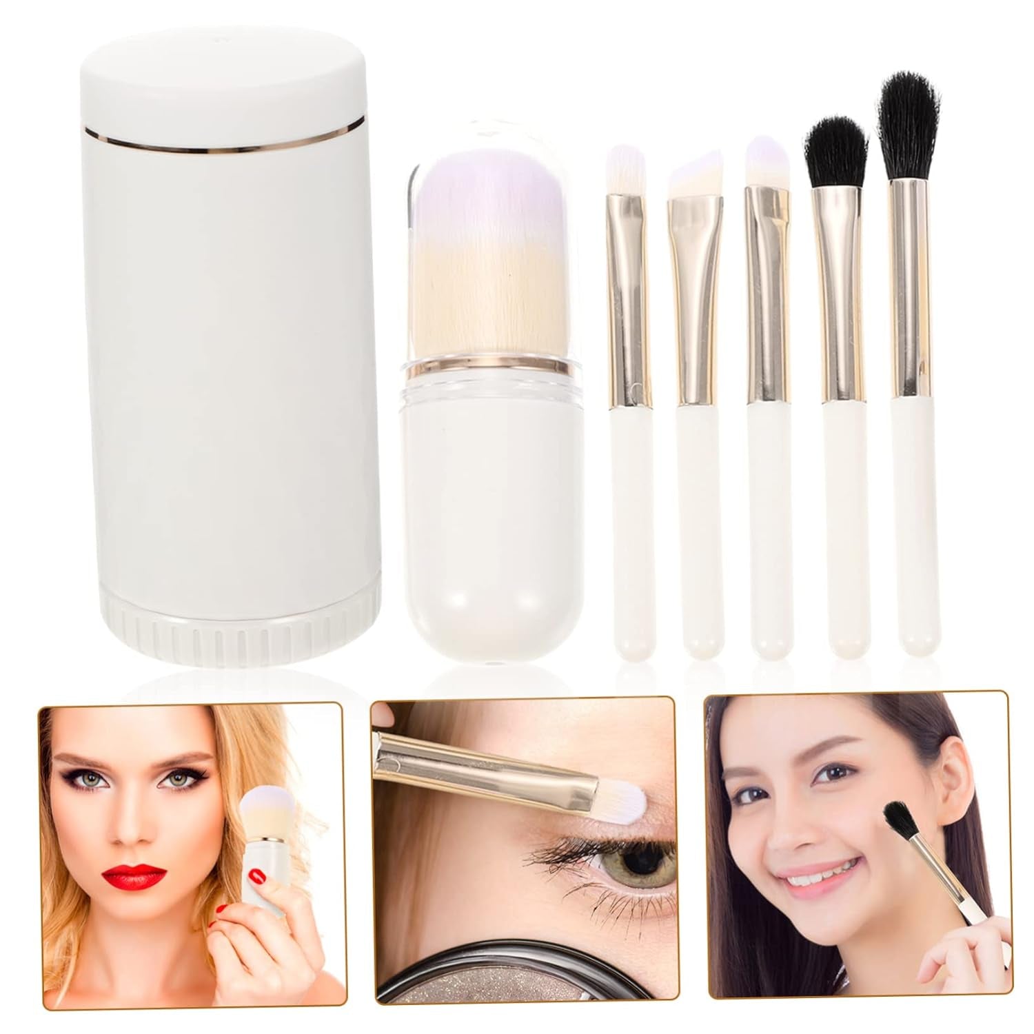 Nova Glam Essentials 6-Piece Travel Makeup Brush Set - Portable Mirror Case with Foundation & Eyeshadow Brushes (Nano Fiber Bristles)