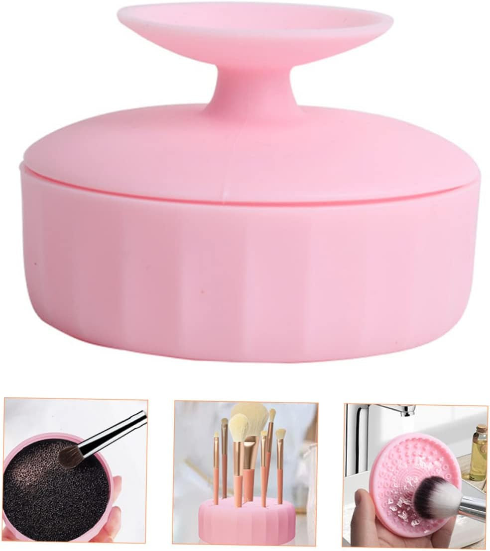 Nova Glam Essentials Dual-Use Silicone Brush Cleaner - Quick-Dry Cleaning Box & Drying Rack for Makeup Tools (Travel Pink)