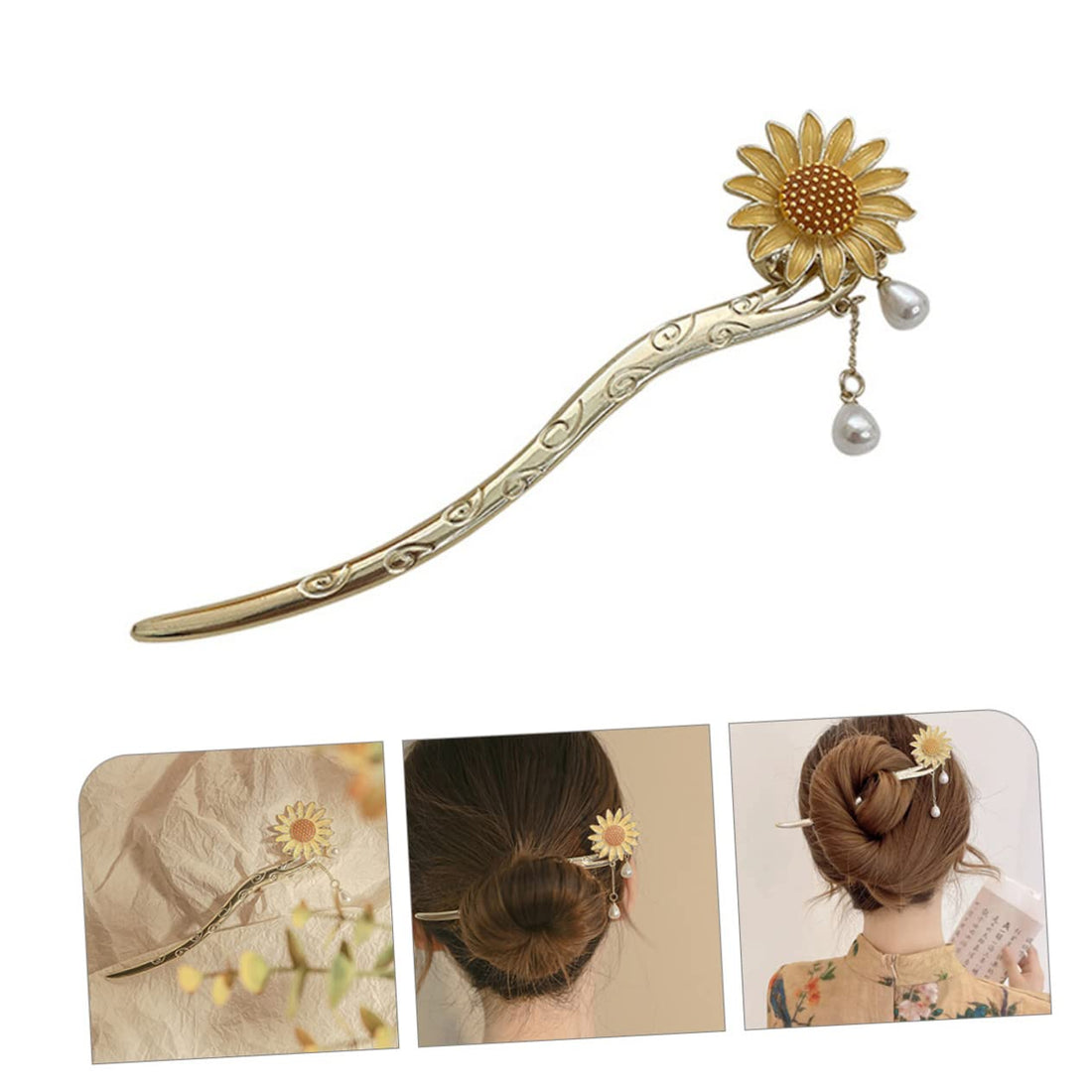 Nova Glam Essentials Floral Tassel Hair Stick - Decorative Japanese Hair Chopstick for Buns & Updos (Silver Alloy, 6.09")