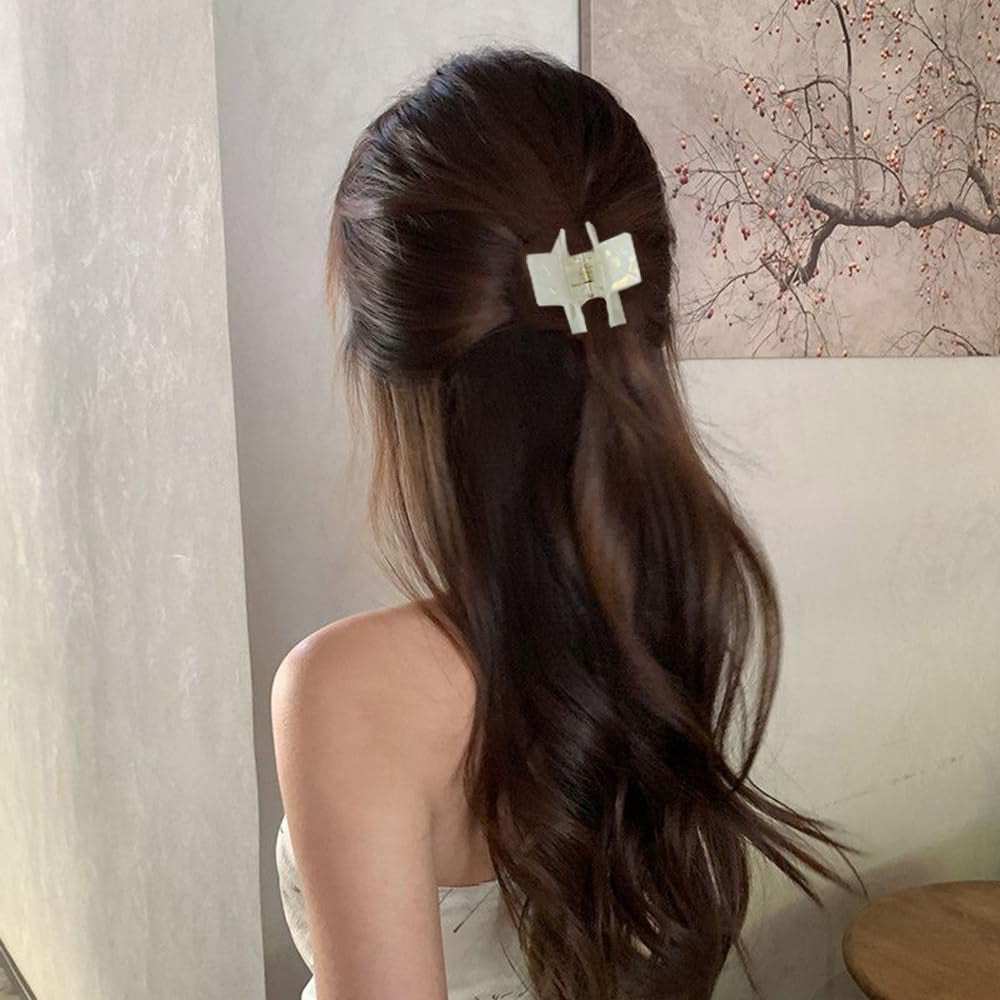 Nova Glam Essentials 8-Piece Square Hair Claw Clips - Medium Tortoise Shell Barrettes with Non-Slip Grip for Women