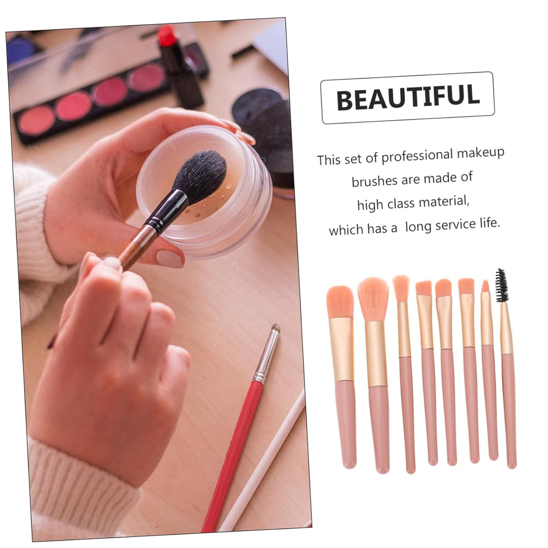 Nova Glam Essentials 8-Piece Travel Brush Set - Compact Case with Soft Bristles for Loose Powder & Blush (PVC-Free)