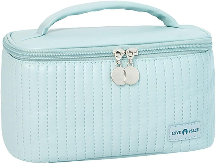 Nova Glam Essentials Waterproof Makeup Bag - 8.4x5.4" PU Leather Travel Organizer with Zipper, Lay-Flat Design (Gift-Ready)