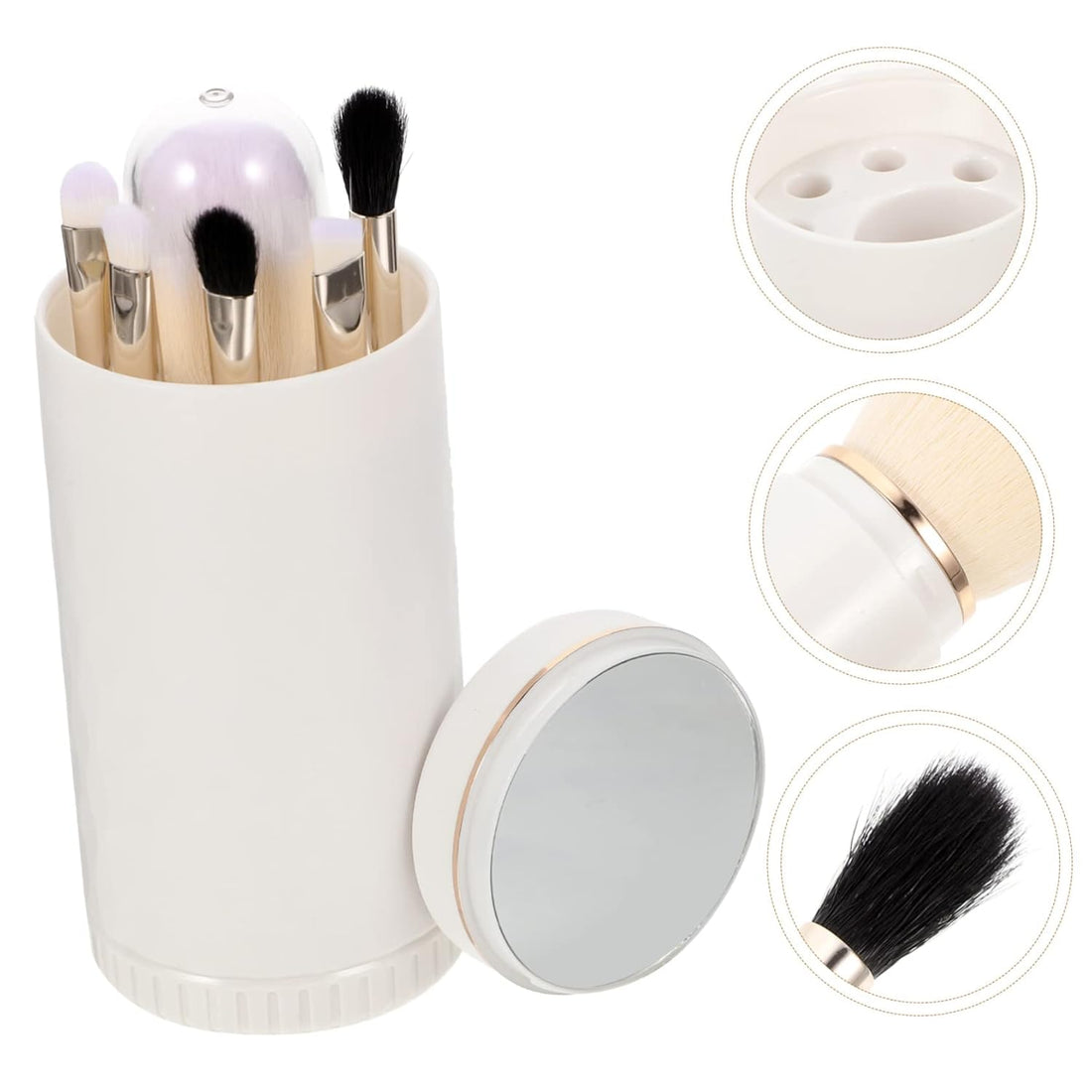 Nova Glam Essentials 6-Piece Travel Makeup Brush Set - Portable Mirror Case with Foundation & Eyeshadow Brushes (Nano Fiber Bristles)