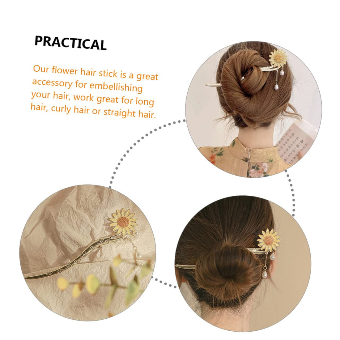 Nova Glam Essentials Floral Tassel Hair Stick - Decorative Japanese Hair Chopstick for Buns & Updos (Silver Alloy, 6.09")