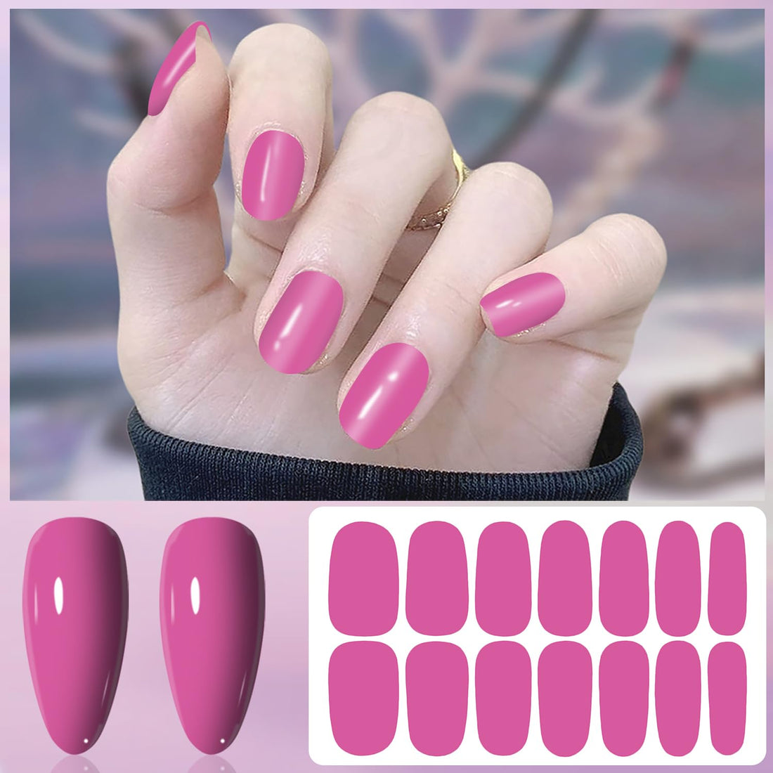 12 Sheets Pink Series Nail Stickers Full Nail Wraps for Women Girls Solid Nail Stickers Decals Gel Nail Strips for Women Girls Stick on Nails Polish Stickers Gel Nail Stickers Strips