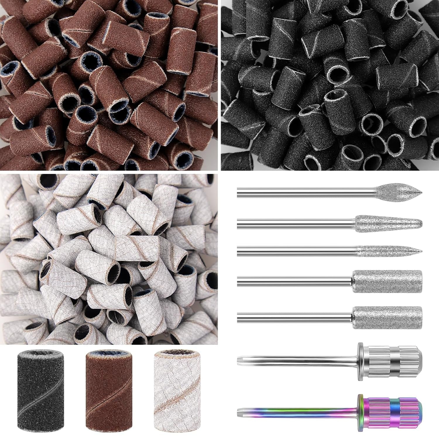 Nova Glam Essentials 300-Piece Nail Drill Sanding Bands Set - 150/180/240 Grit with 7 Drill Bits for Professional Manicures & Pedicures