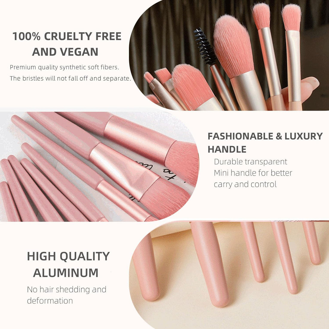 Nova Glam Essentials 8-Piece Travel Makeup Brush Set - Mini Portable Brush Kit with Pink Case for Foundation, Eyeshadow & Contour