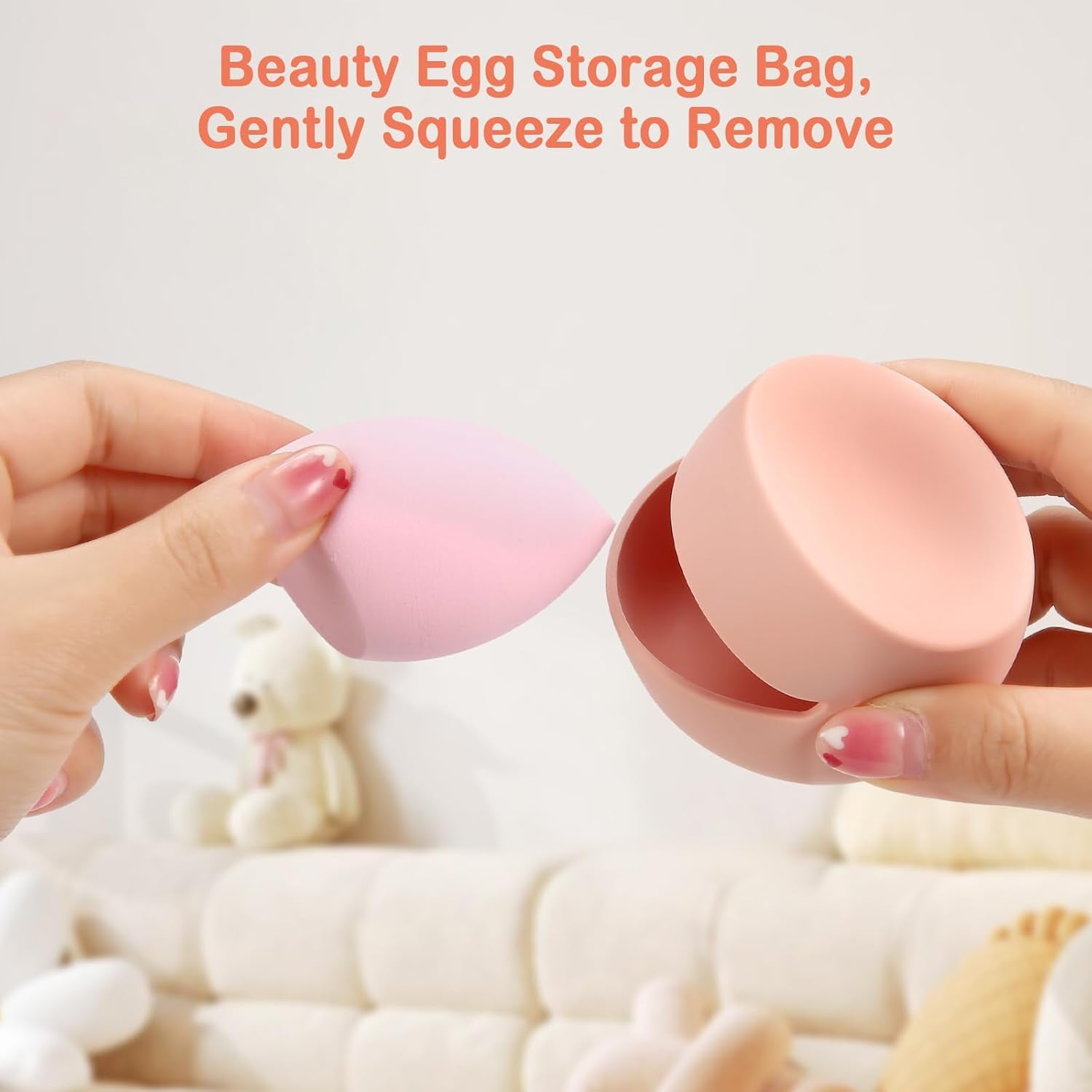 Nova Glam Essentials 4-Piece Silicone Travel Set - Makeup Organizer Bag, Anti-Fall Sponge Holder & 2 Blenders (Khaki)