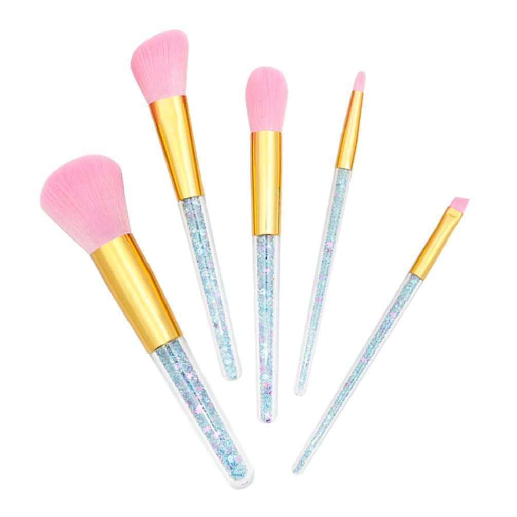 Nova Glam Essentials 5-Piece Makeup Brush Set - Transparent Handle with Shimmer Particles for Foundation, Blush & Eyeshadow 