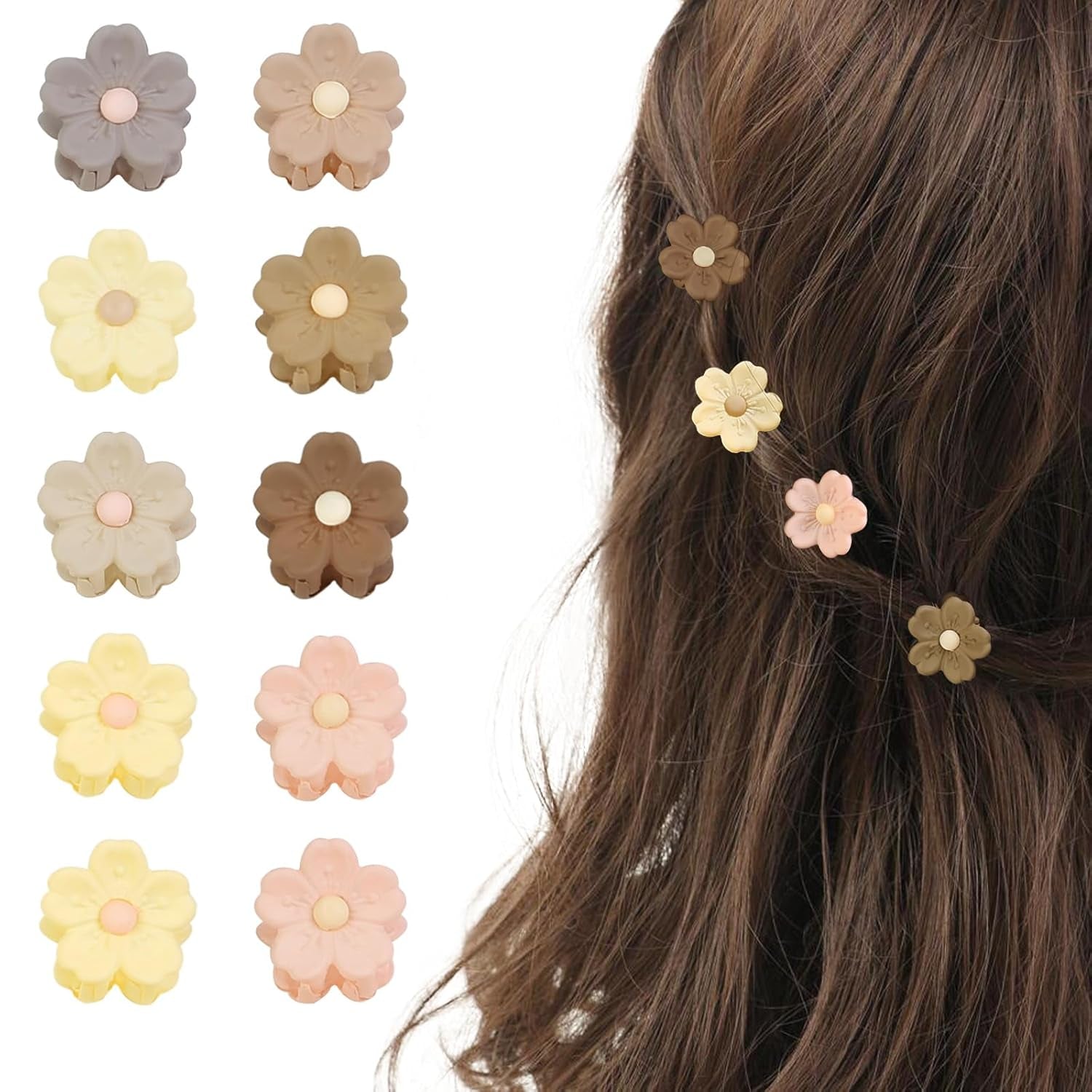 Nova Glam Essentials 20-Piece Mini Daisy Hair Clips - Matte Jaw Claw Clips for Fine Hair, Women's Tiny Flower Hair Accessories (Neutral Colors)