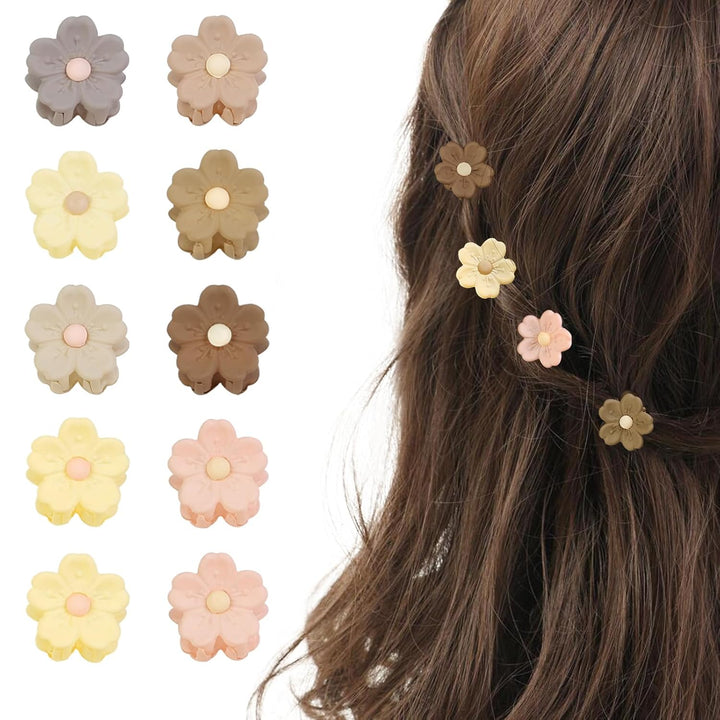 Nova Glam Essentials 20-Piece Mini Daisy Hair Clips - Matte Jaw Claw Clips for Fine Hair, Women's Tiny Flower Hair Accessories (Neutral Colors)